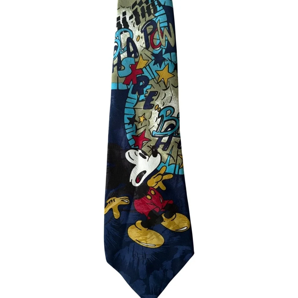 Vintage 90s Disney Mickey Mouse Pop Art Comic Tie Wide 4 Inch Novelty Polyester